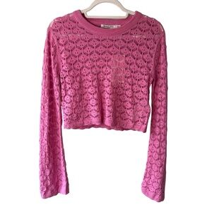 Brave Soul Pink Lace Knit Crop Top Size XS  Crochet Spring Lightweight